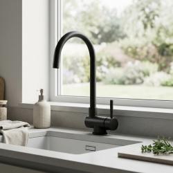 Aquanello Forma Solid Stainless Steel Drop-Down Window Kitchen Faucet, Black BL-1012-FM